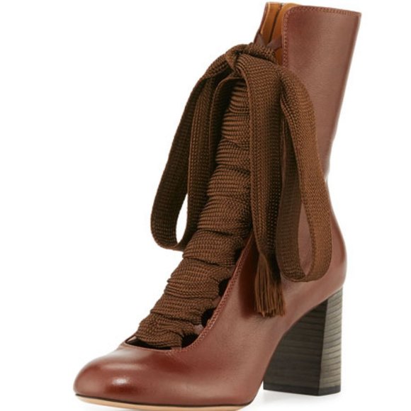 Chloé- Harper Lace-up Leather Ankle Boots Chocolate Brown EU 36 - Picture 1 of 13